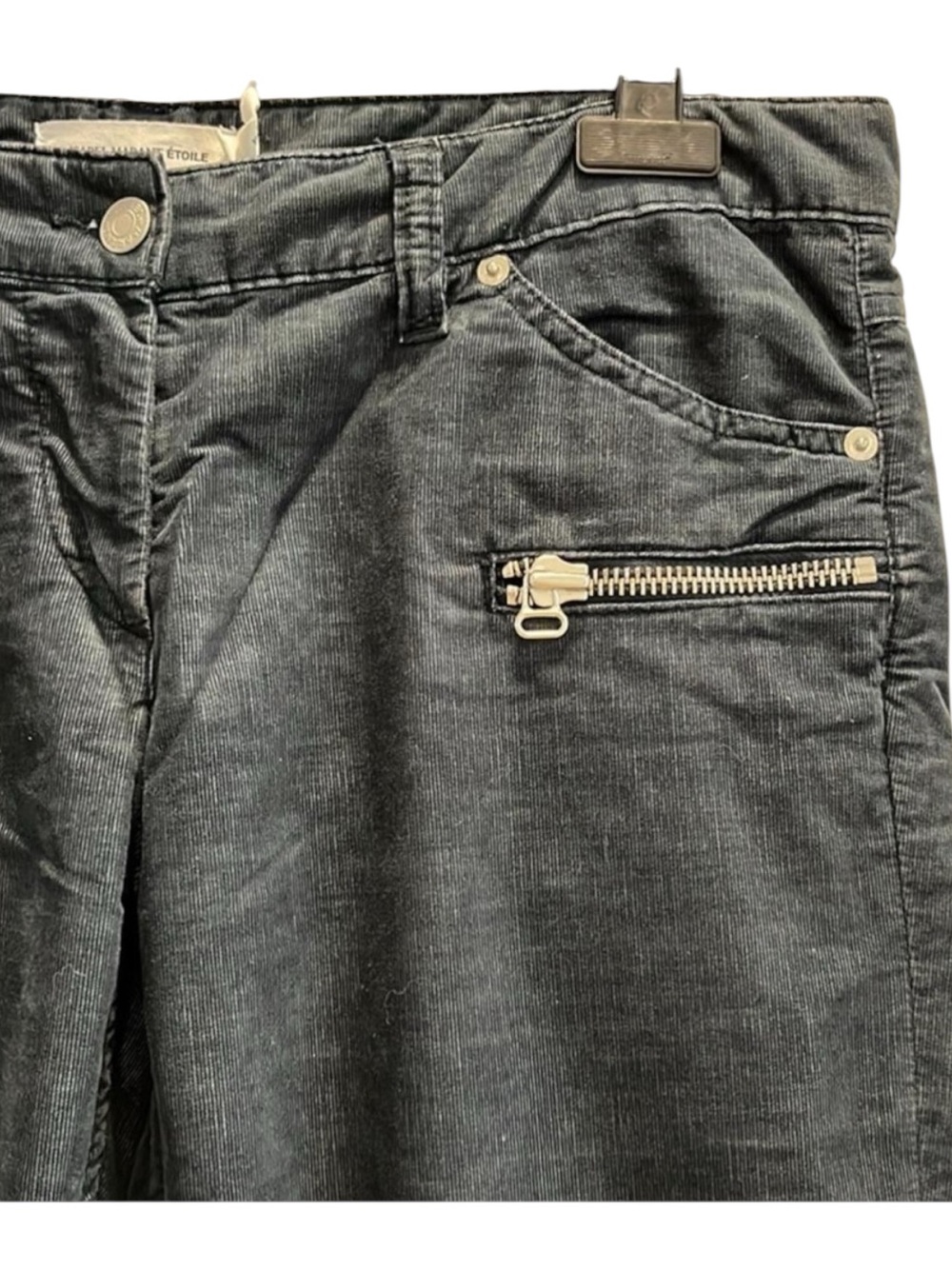 Isabel Marant Étoile Ivo Corduroy Cropped Moto Pants – Black/Charcoal Size EU 40